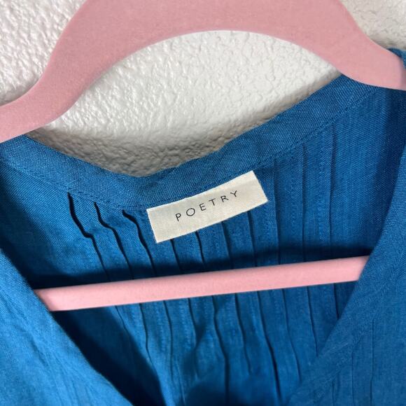 Poetry Blue Linen Button Front Dress Size US 2 - Picture 3 of 7